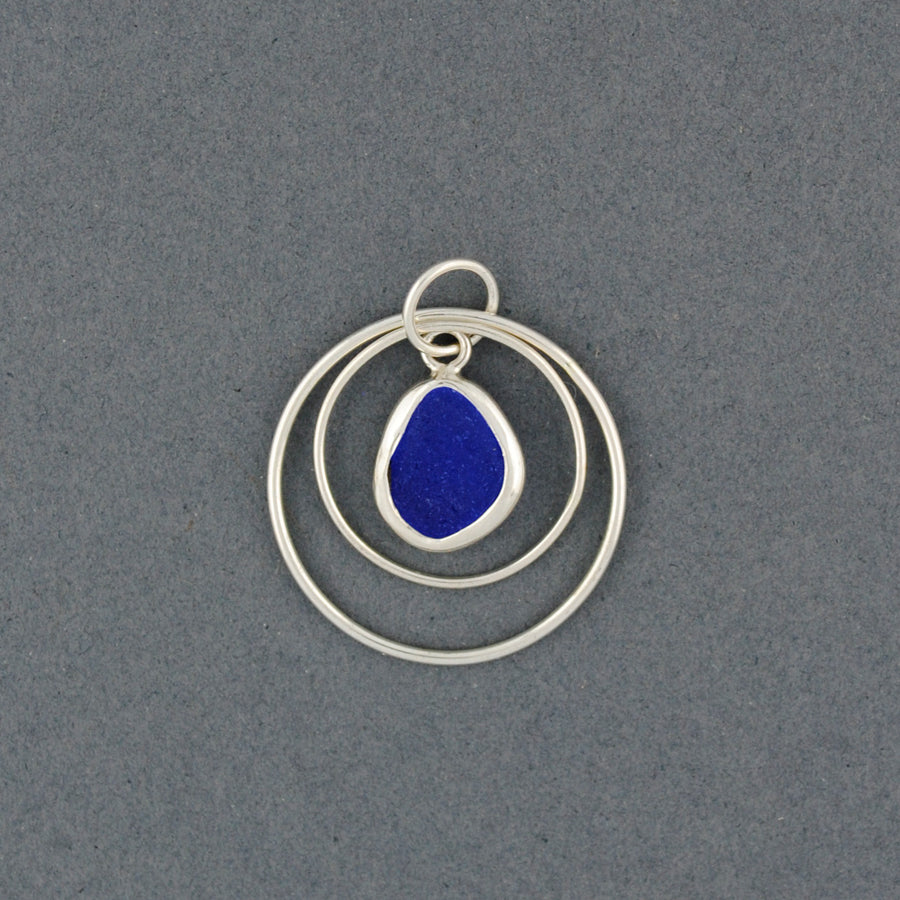 Sterling Silver Cobal Sea Glass Karma Pendant