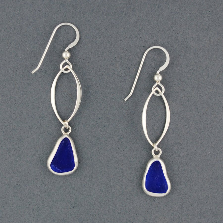 Sterling Silver Cobalt Sea Glass Marquee Earrings
