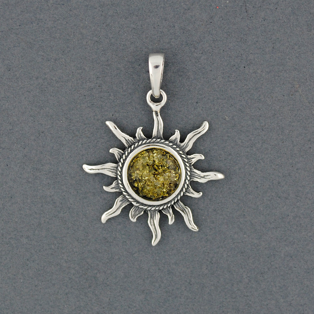 Green Amber Sun Twist Bezel Pendant