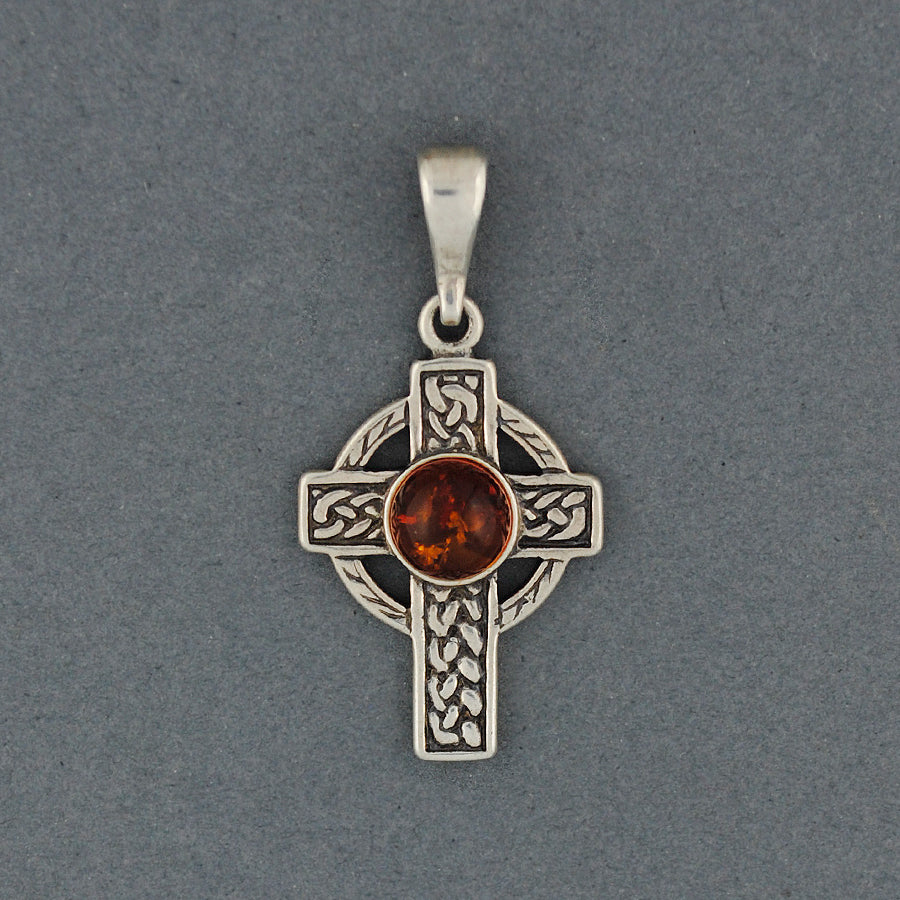 Amber Celtic Braid Cross Pendant