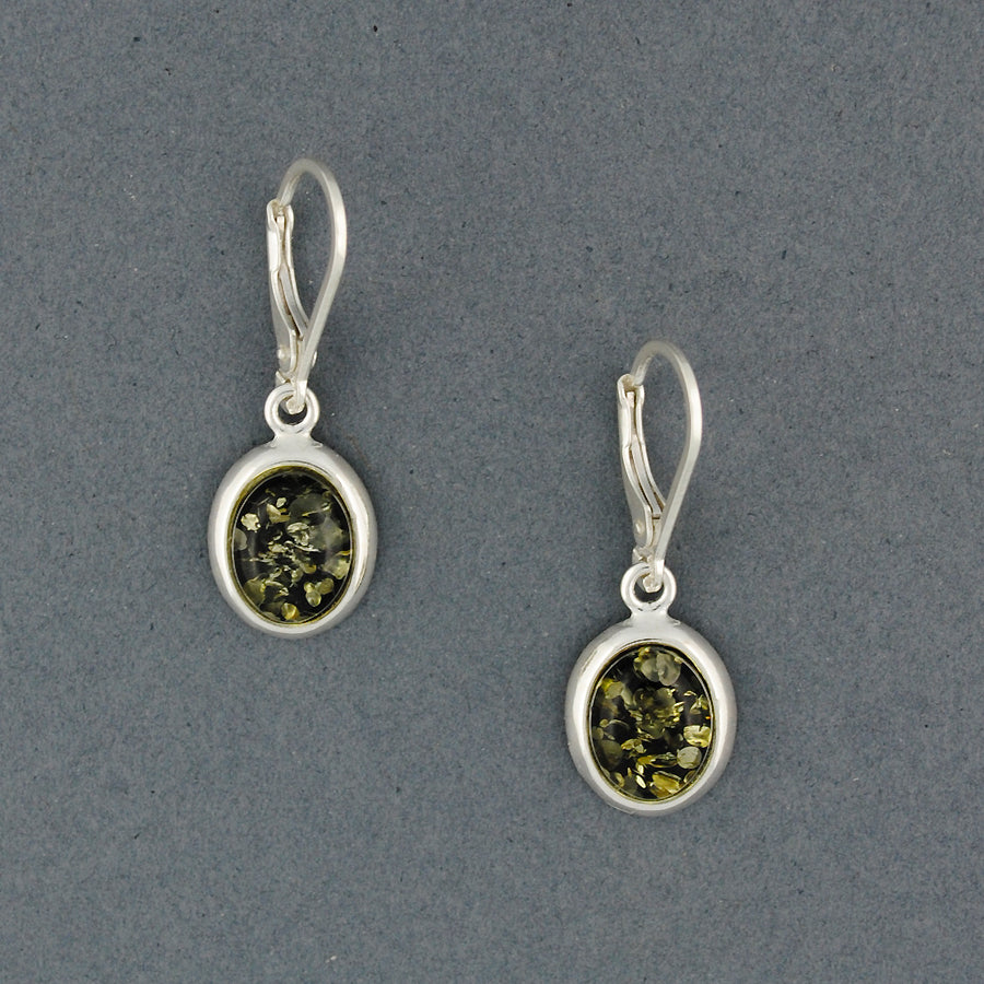 Green Amber Simple Oval Earrings