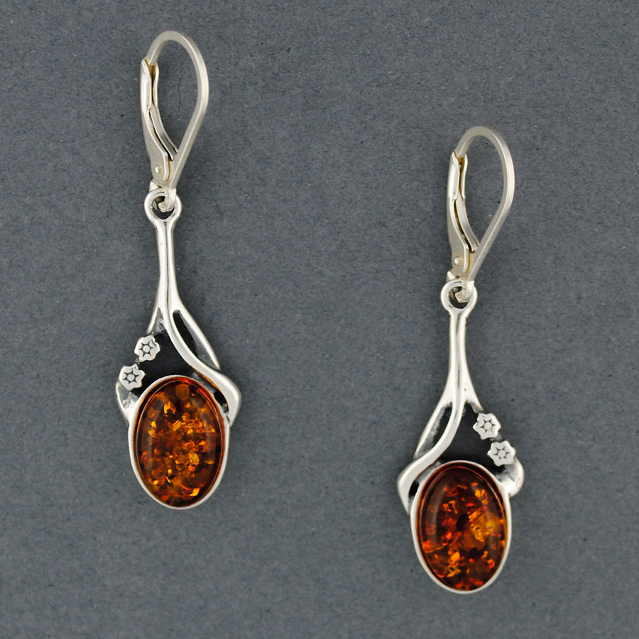 Amber Drop With Flowers Earrings