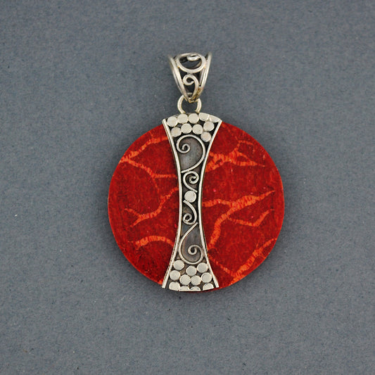 Coral Swirls and Dots Disc Pendant