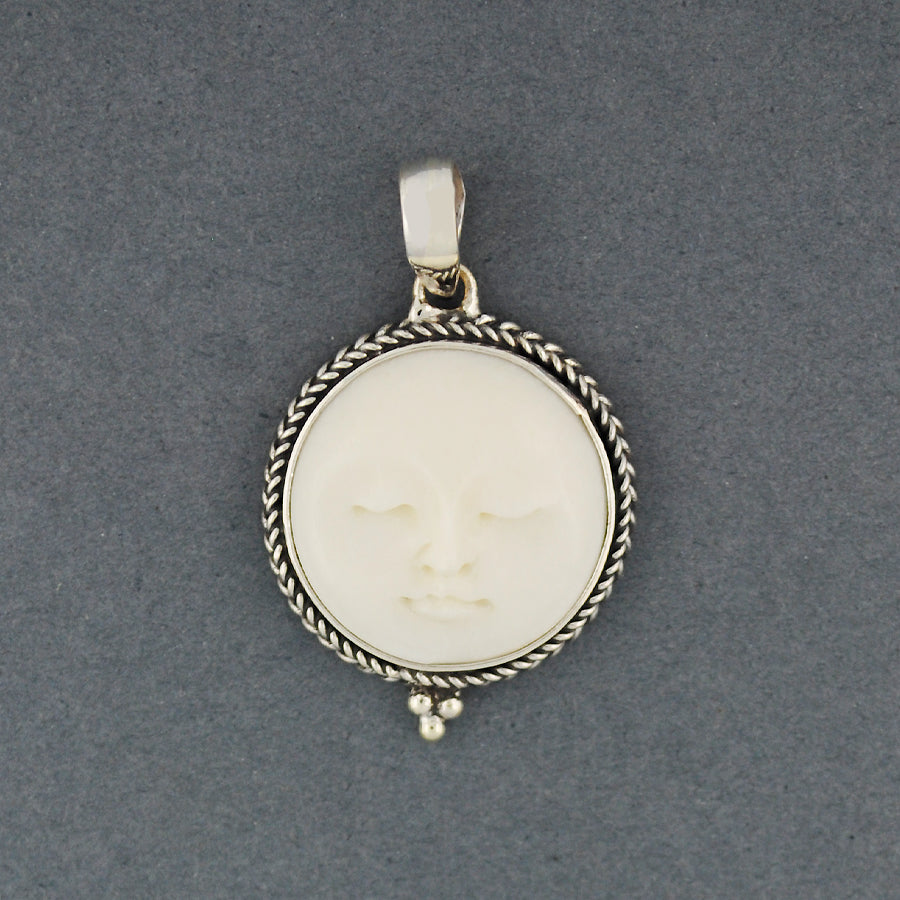 Carved Bone Moon Face Pendant