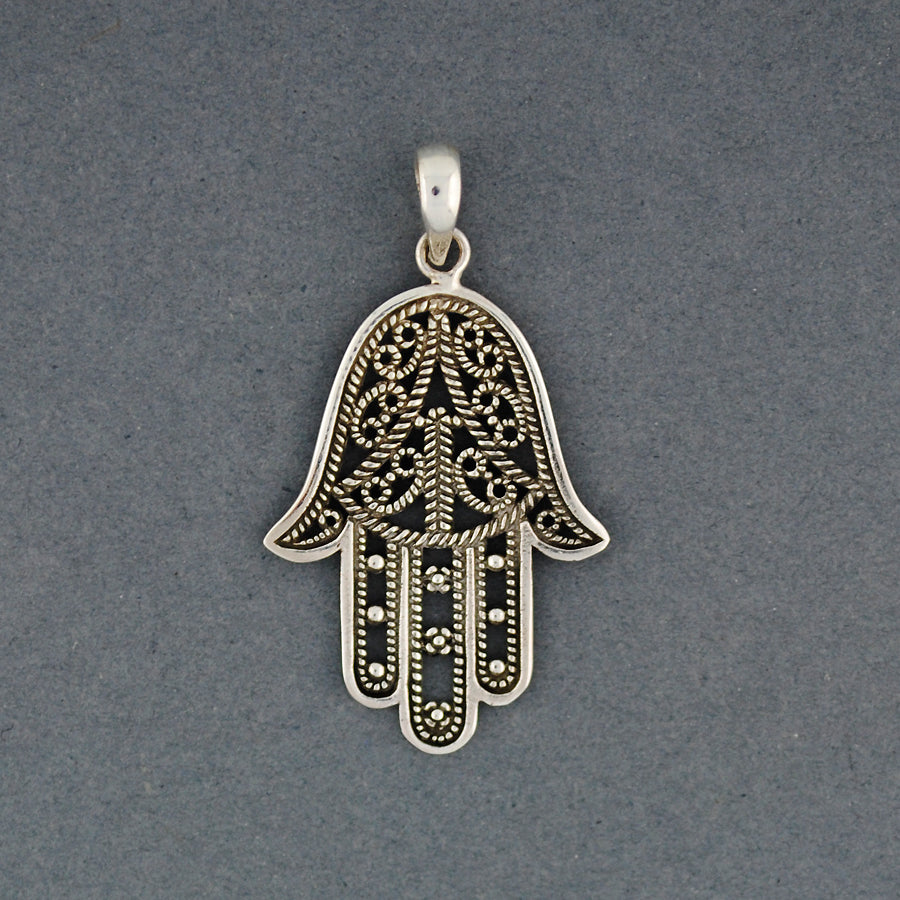 Sterling Silver Large Detailed Hamsa Pendant