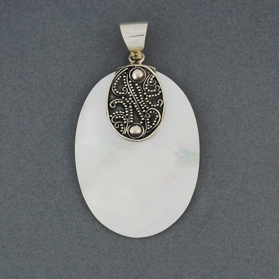 Mother of Pearl Oval Dots And Curls Pendant