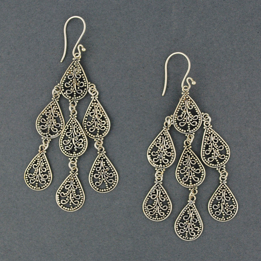 Sterling Silver Detailed Teardrop Chandelier Earrings