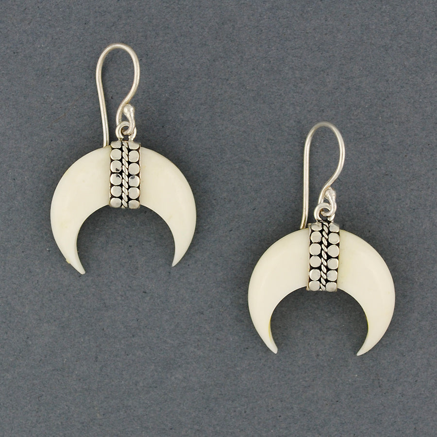 Bone Dotted Cresent Moon Earrings