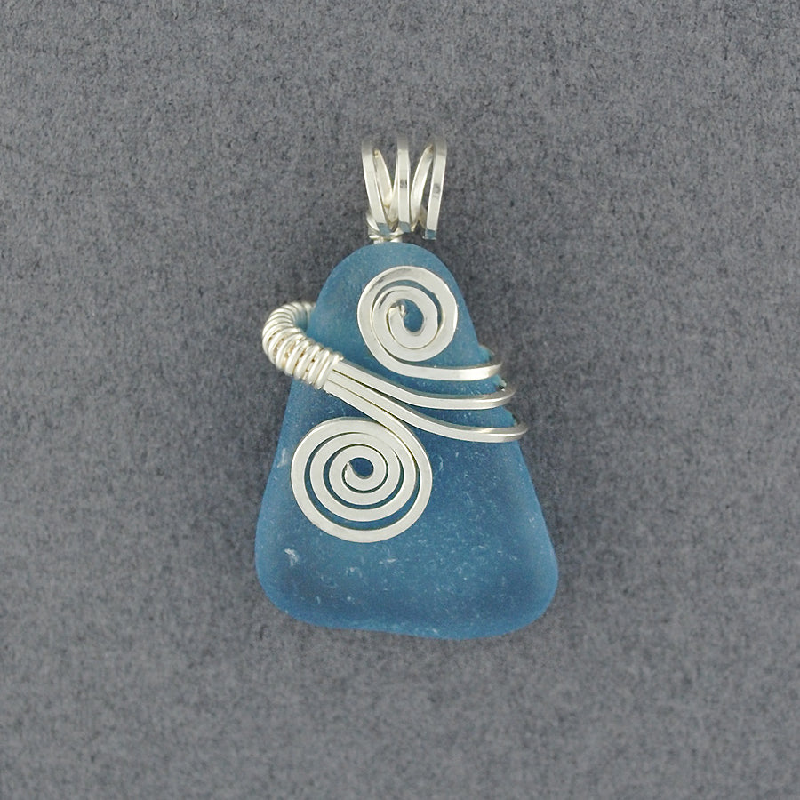 Sterling Silver Sky Blue Sea Glass Rip Tide Pendant