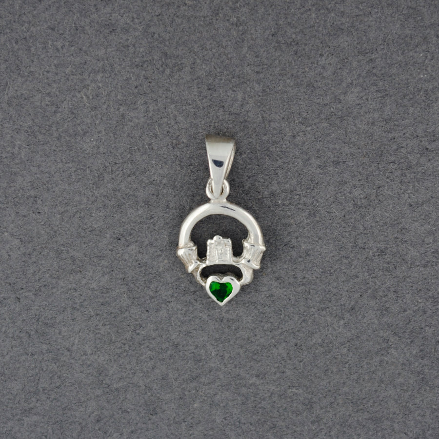 Sterling Silver Claddagh and Green CZ Pendant