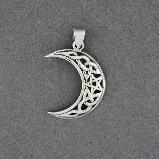 Sterling Silver Celtic Crescent Moon and Star Pendant
