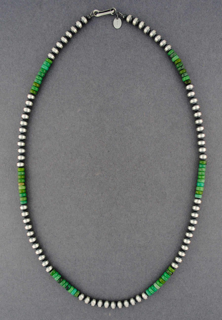 Sterling Silver Beaded Emerald Valley Turquoise Necklace
