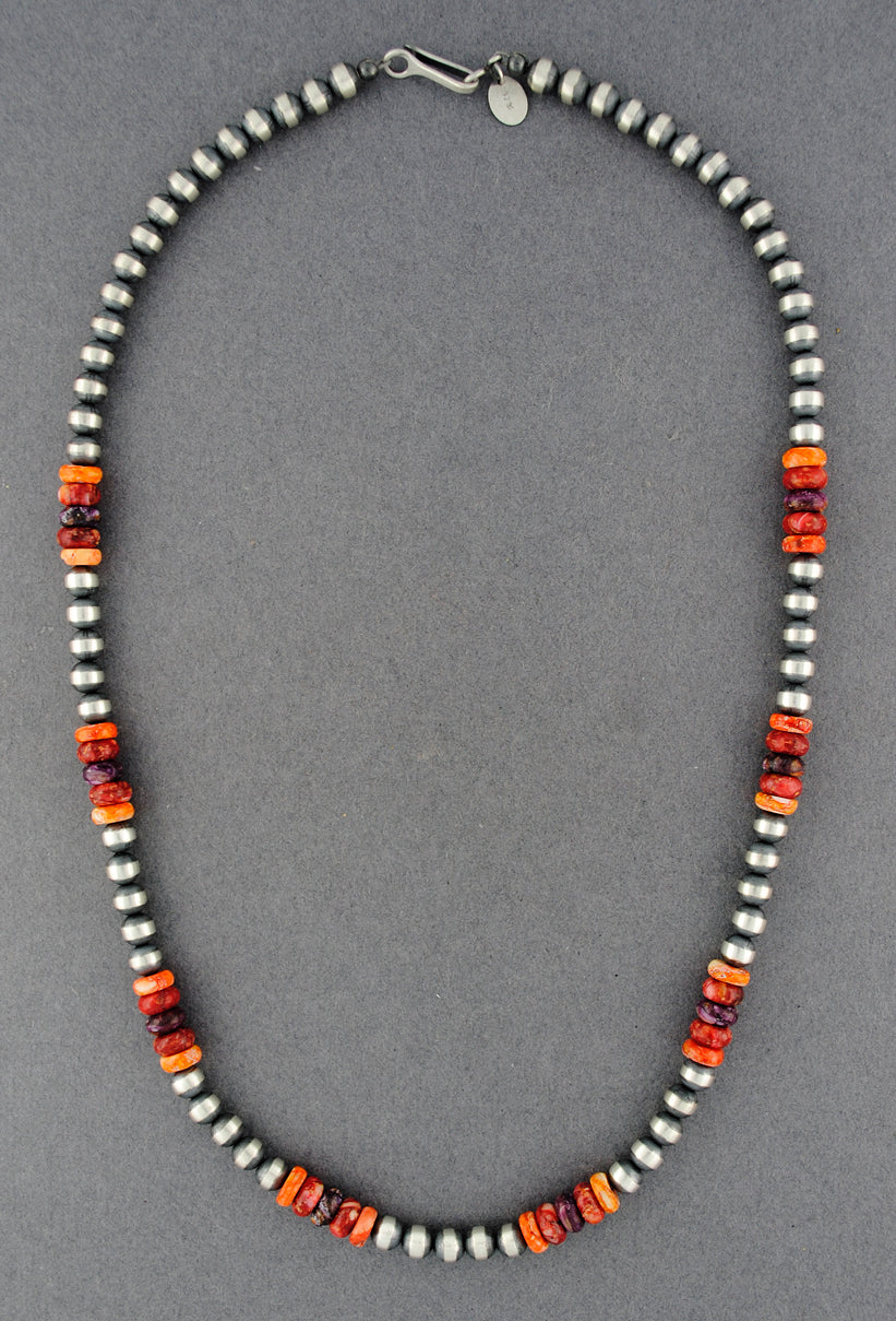 Sterling Silver Beaded Spiny Oyster Necklace