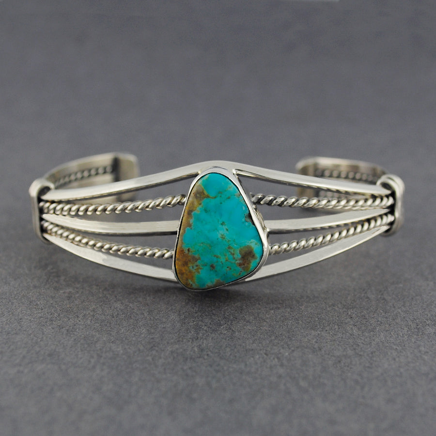 Sterling Silver Turquoise Twist And Solid Bands Cuff Bracelet