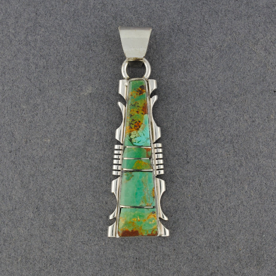 Sterling Silver Turquoise Inlay Detailed Border Pendant