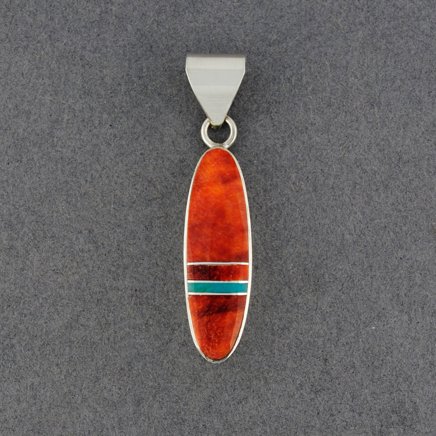 Sterling Silver Spiny Oyster & Turquoise Oval Inlay Pendant