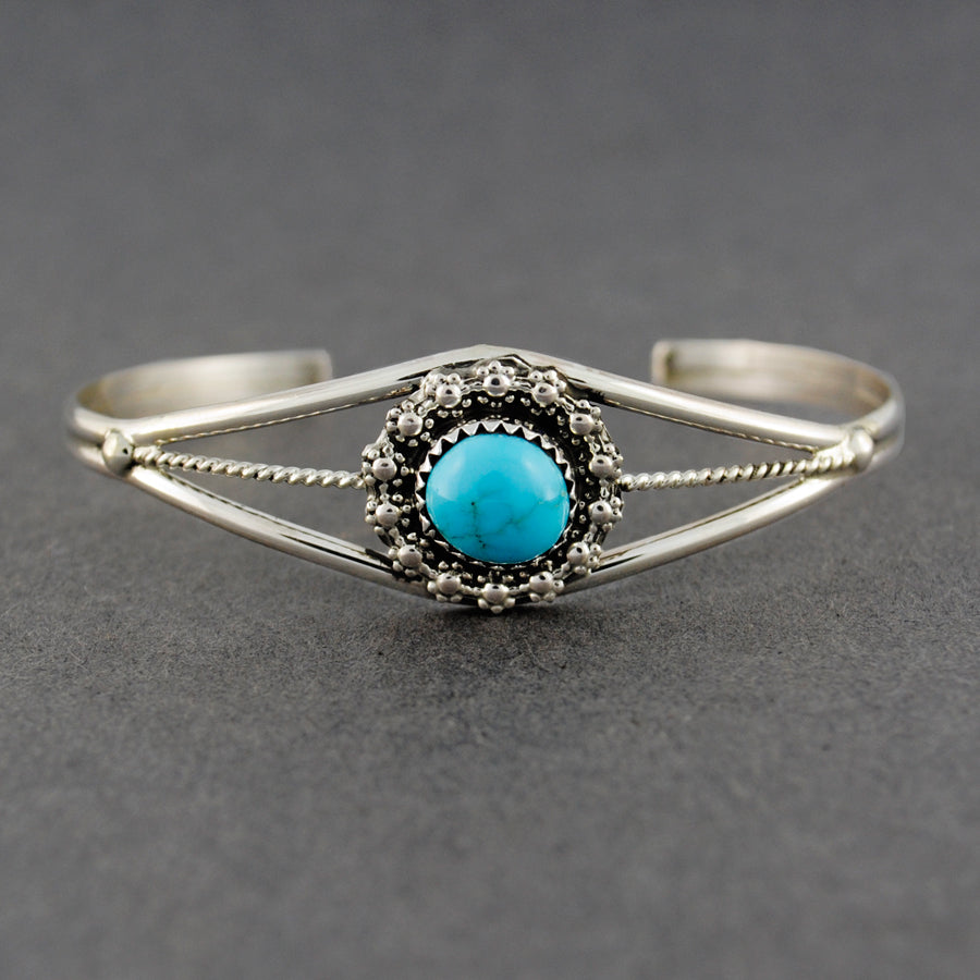 Sterling Silver Turquoise Circle Flower Cuff Bracelet