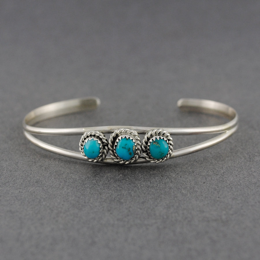 Sterling Silver Turquoise Small 3 Stone Cuff Bracelet