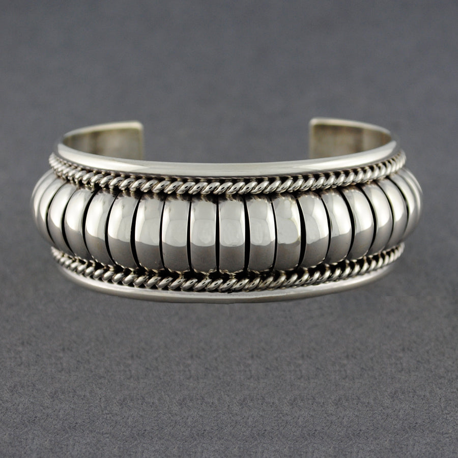 Sterling Silver Wide Ribbed Melon Cuff Bracelet