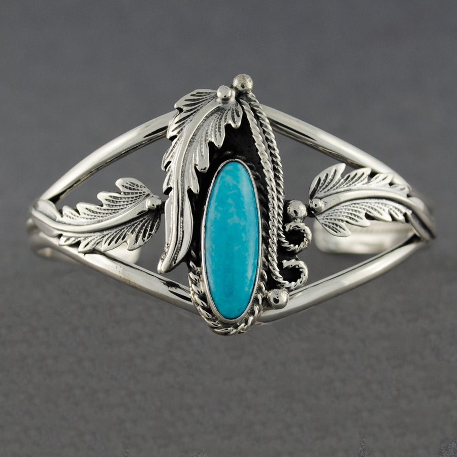 Sterlig Silver Turquoise Oval Feather Cuff Bracelet