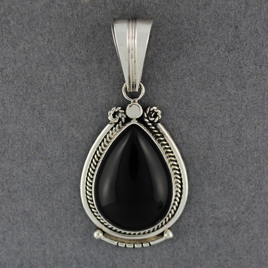 Sterling Silver Onyx Twisted Teardrop Pendant