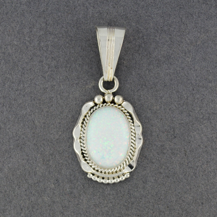 Sterling Silver White Opal Detailed Oval Pendant