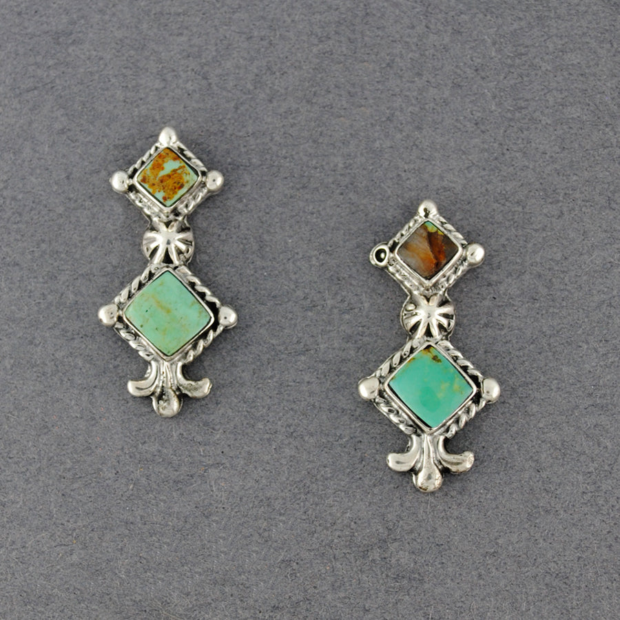 Sterling Silver Turquoise Diamond Post Earrings
