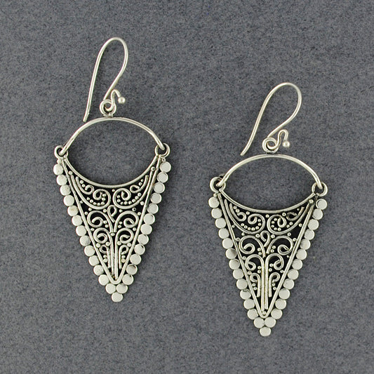 Sterling Silver Dots & Curls Triangle Earrings