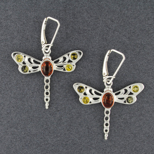 Yellow Amber Large Dragonfly Earrings