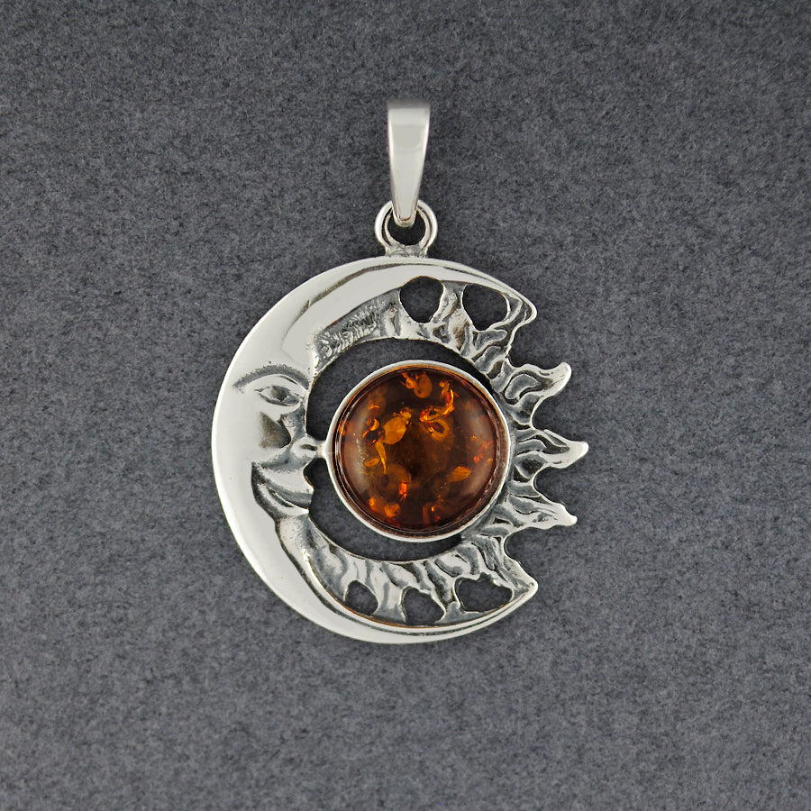 Cresent Moon And Amber Sunburst Pendant