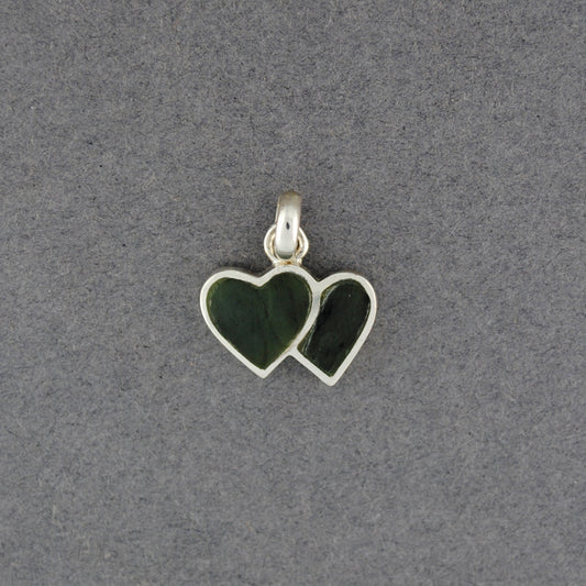 Sterling Silver Alaskan Jade Double Heart Pendant