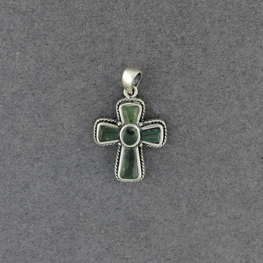 Sterling Silver Alaskan Jade Small Cross Pendant