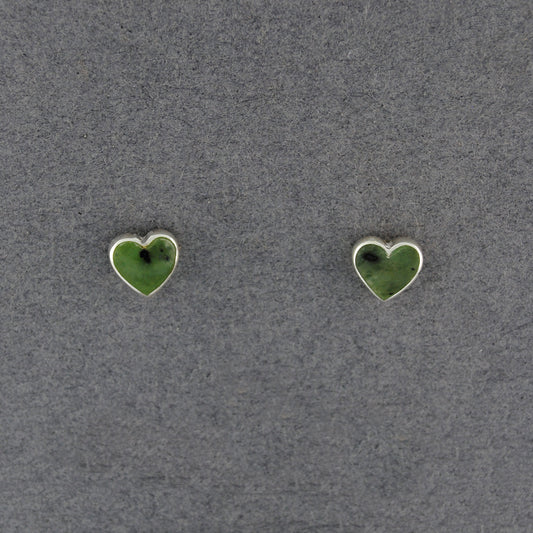 Sterling Silver Alaskan Jade Heart Post Earrings