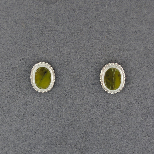 Sterling Silver Alaskan Jade Detailed Oval Post Earrings
