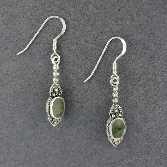 Sterling Silver Alaskan Jade Antiqued Oval Earrings