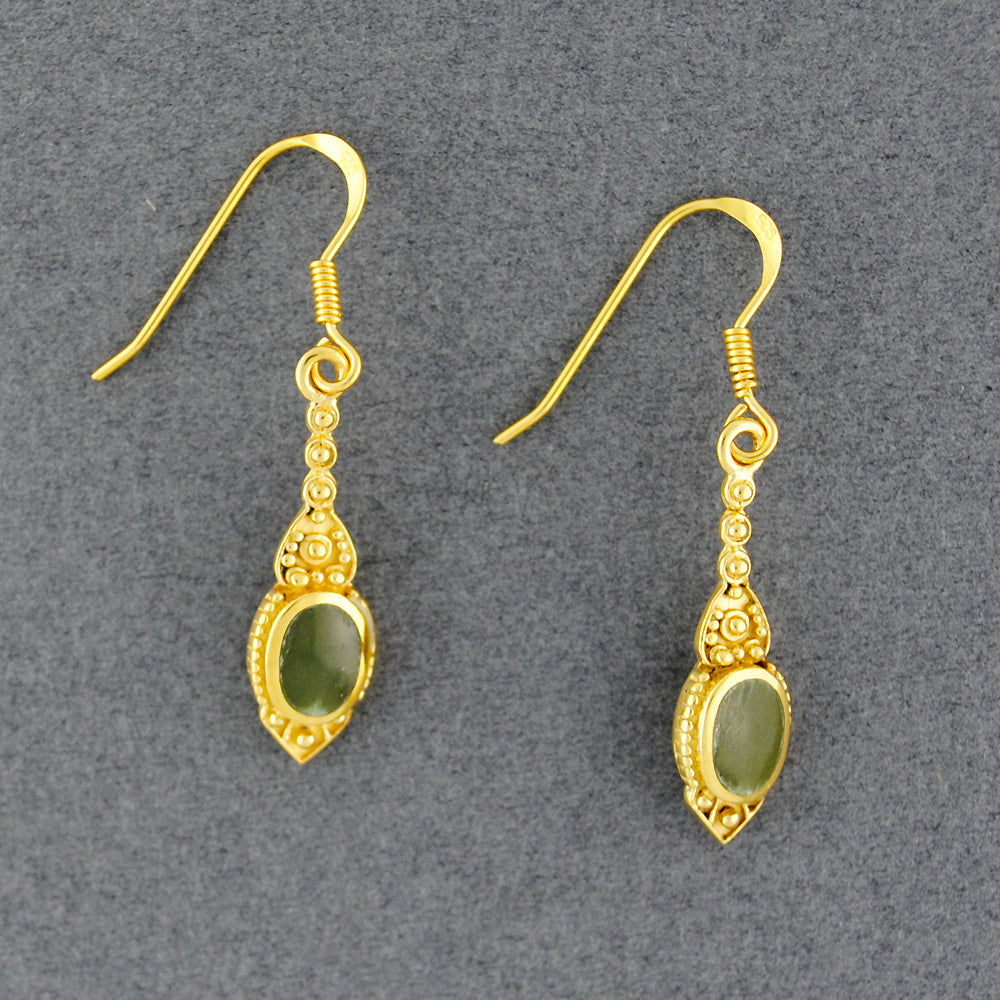 Gold Vermeil Alaskan Jade Antiqued Oval Earrings
