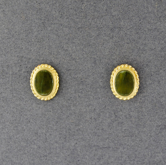 Gold Vermeil Alaskan Jade Detailed Oval Post Earrings