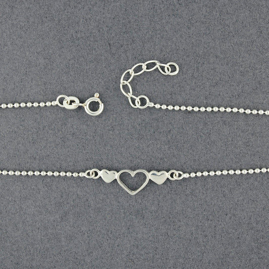 Sterling Silver 3 Hearts Anklet