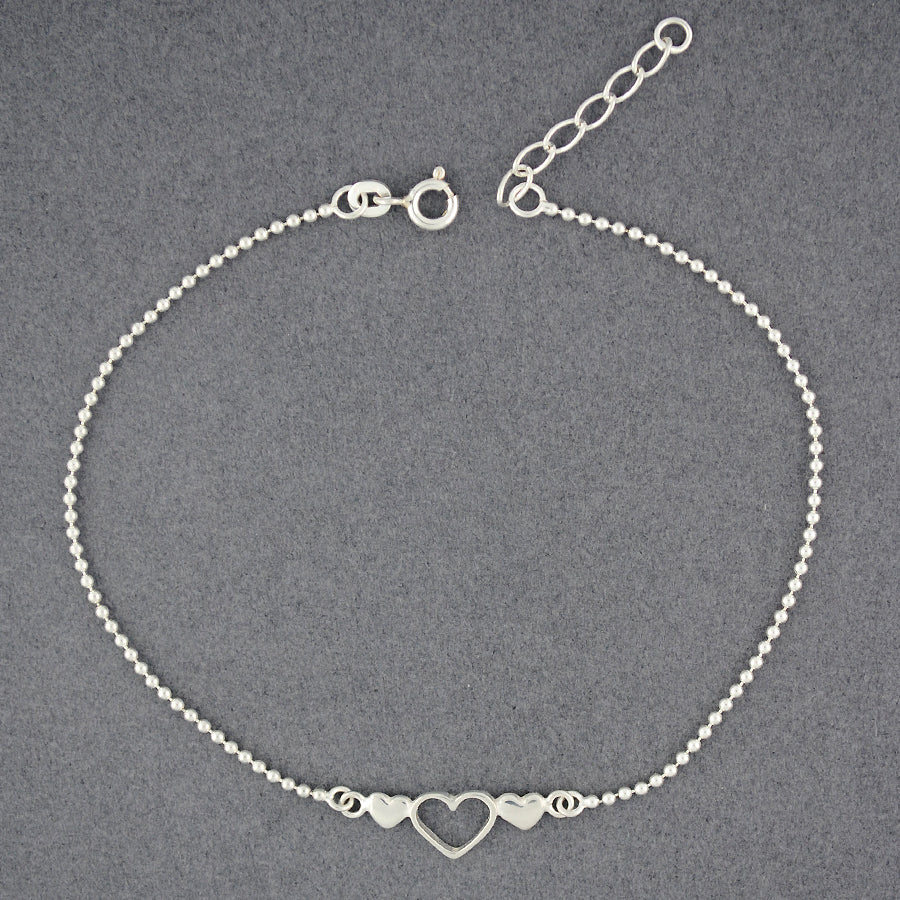 Sterling Silver 3 Hearts Anklet