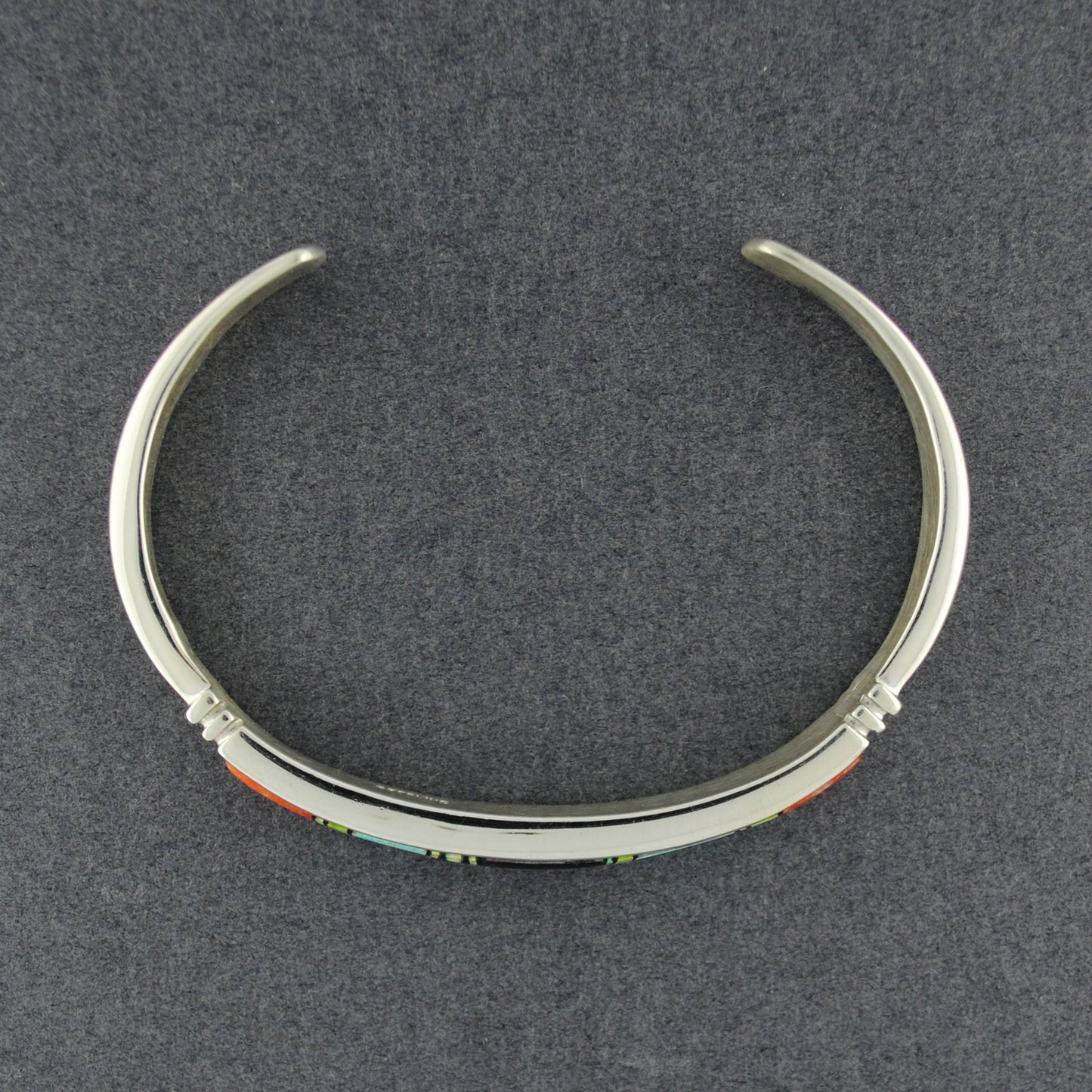 Sterling Silver Multi Stone Inlay Cuff Bracelet