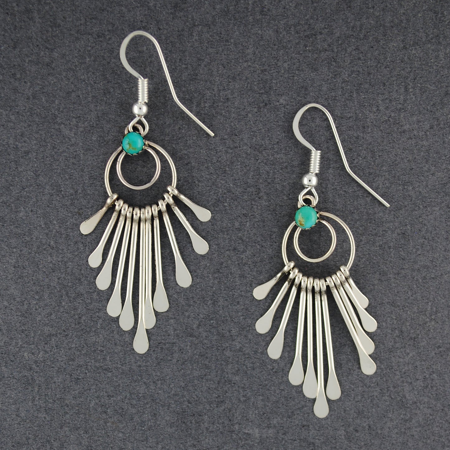 Sterling Silver Turquoise Fringe Hoop Earrings