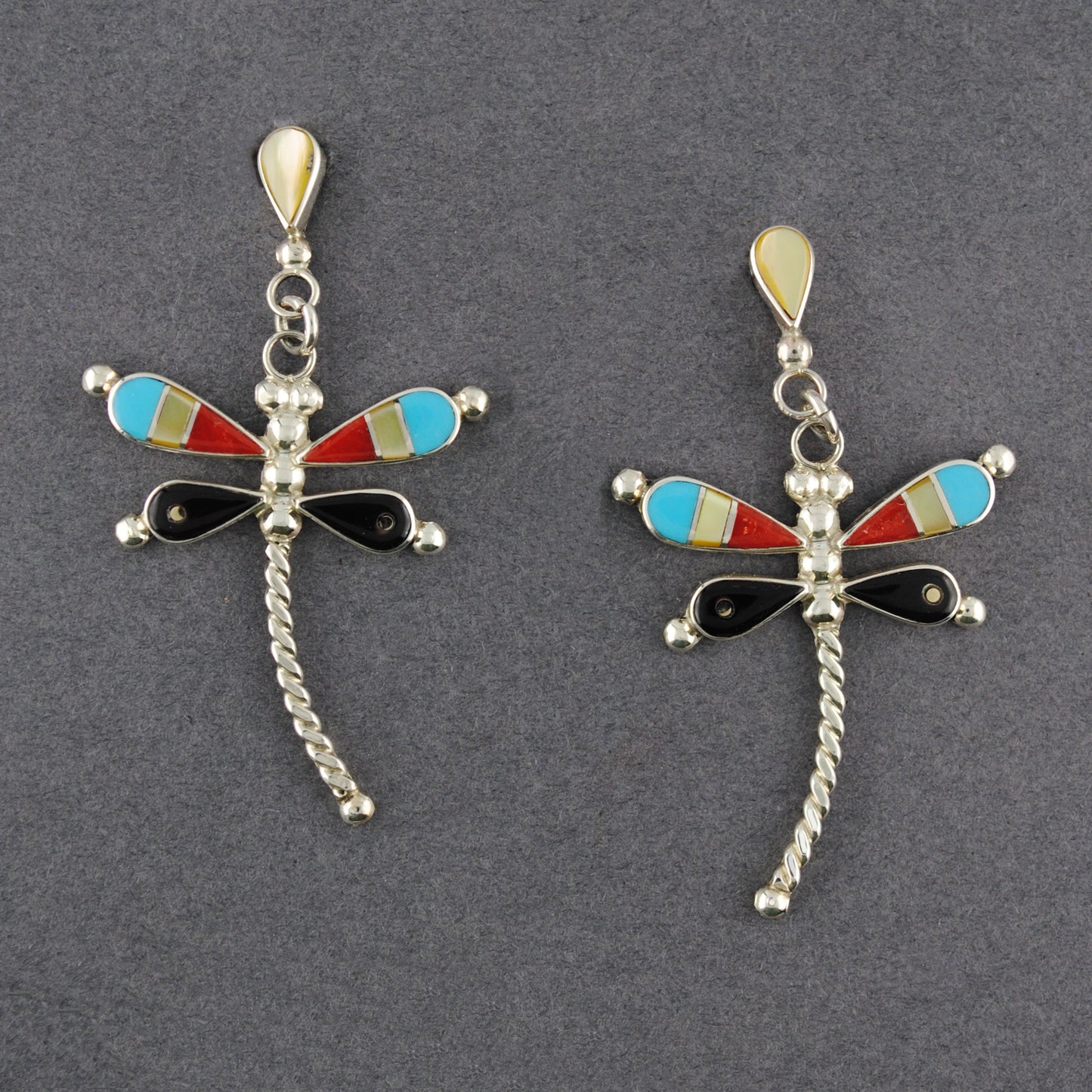 Sterling Silver Multi Stone Dragonfly Post Earrings