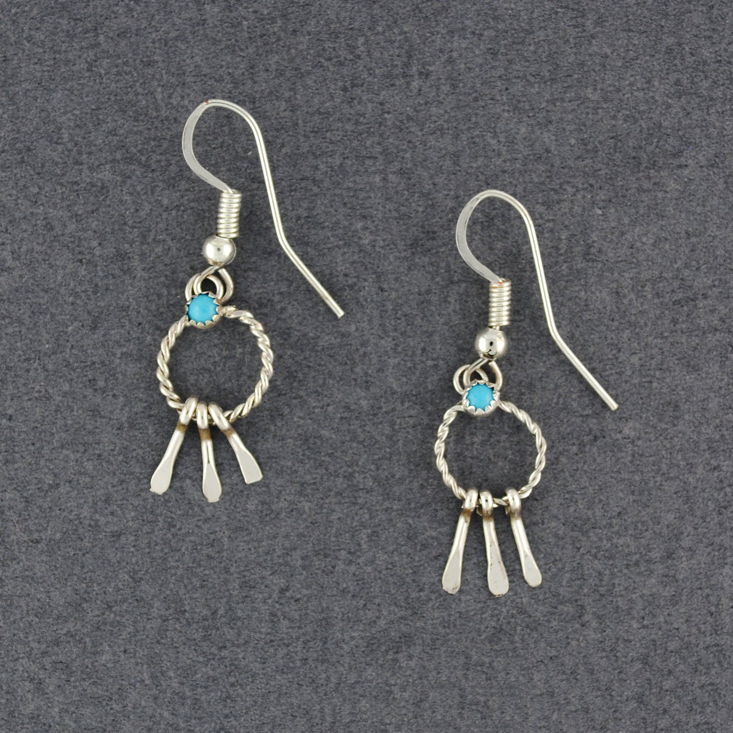 Sterling Silver Turquoise Mini Fringe Hoop Earrings