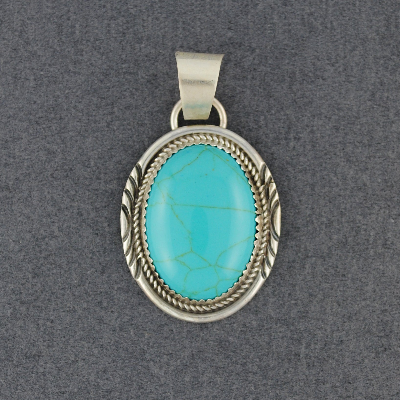 Sterling Silver Turquoise Oval Pendant - Main Image