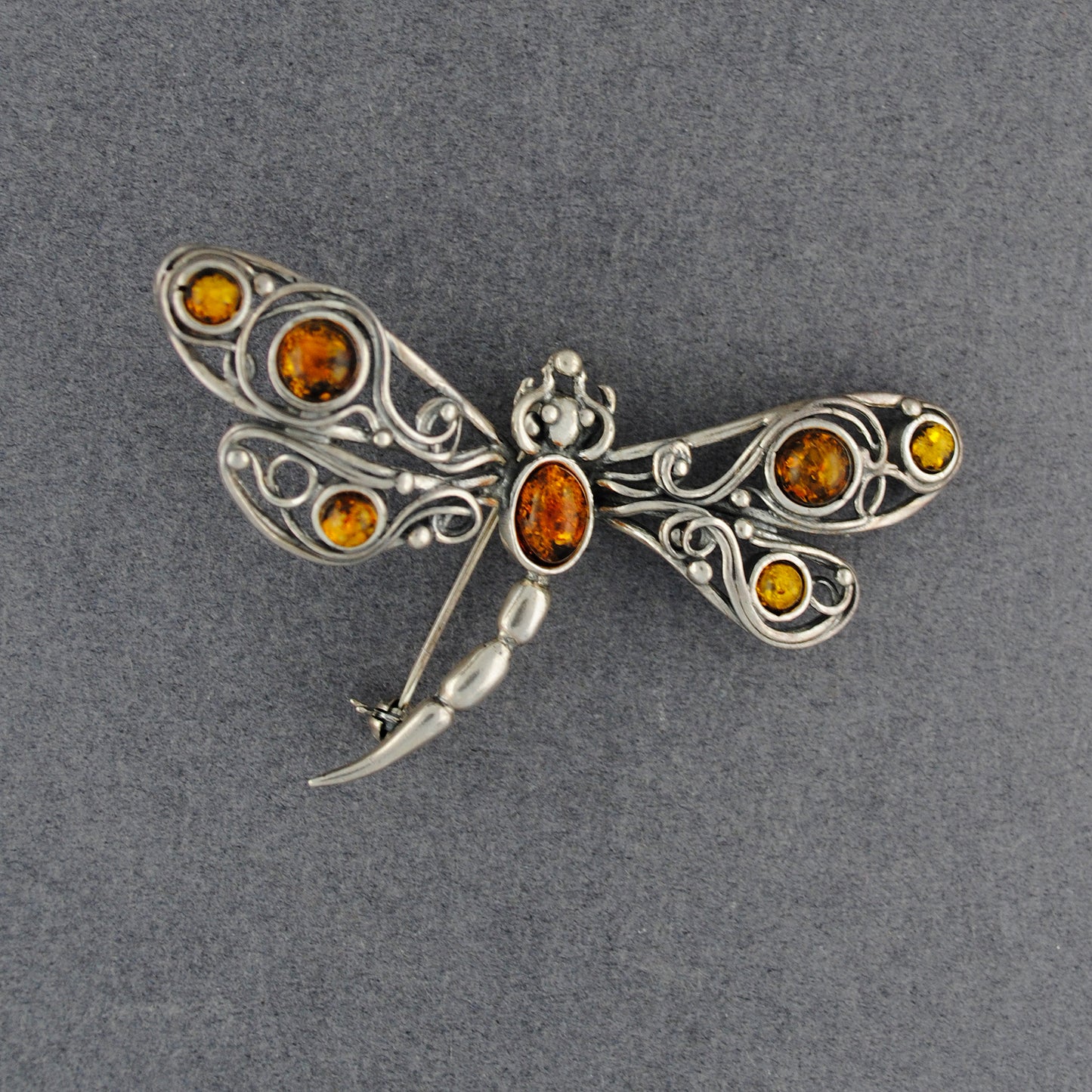 Amber Large Dragonfly Pin