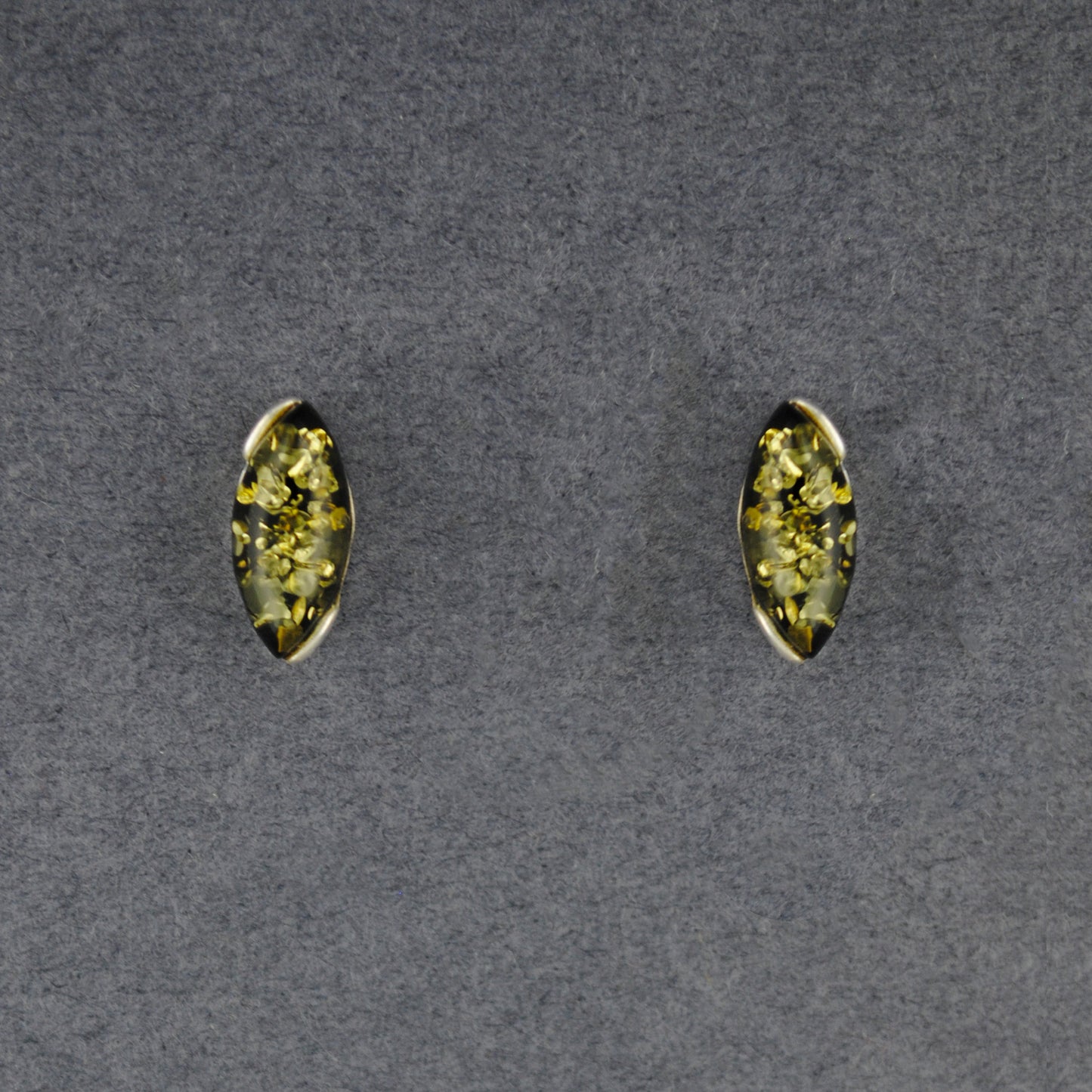 Green Amber Marquis Post Earrings