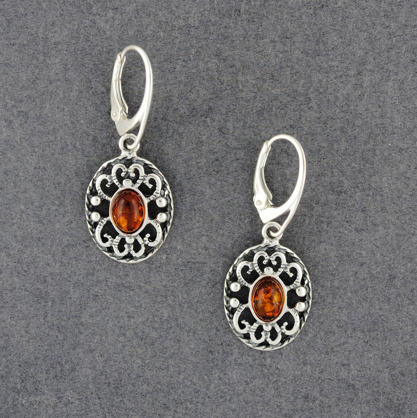 Amber Antiqued Oval Earrings