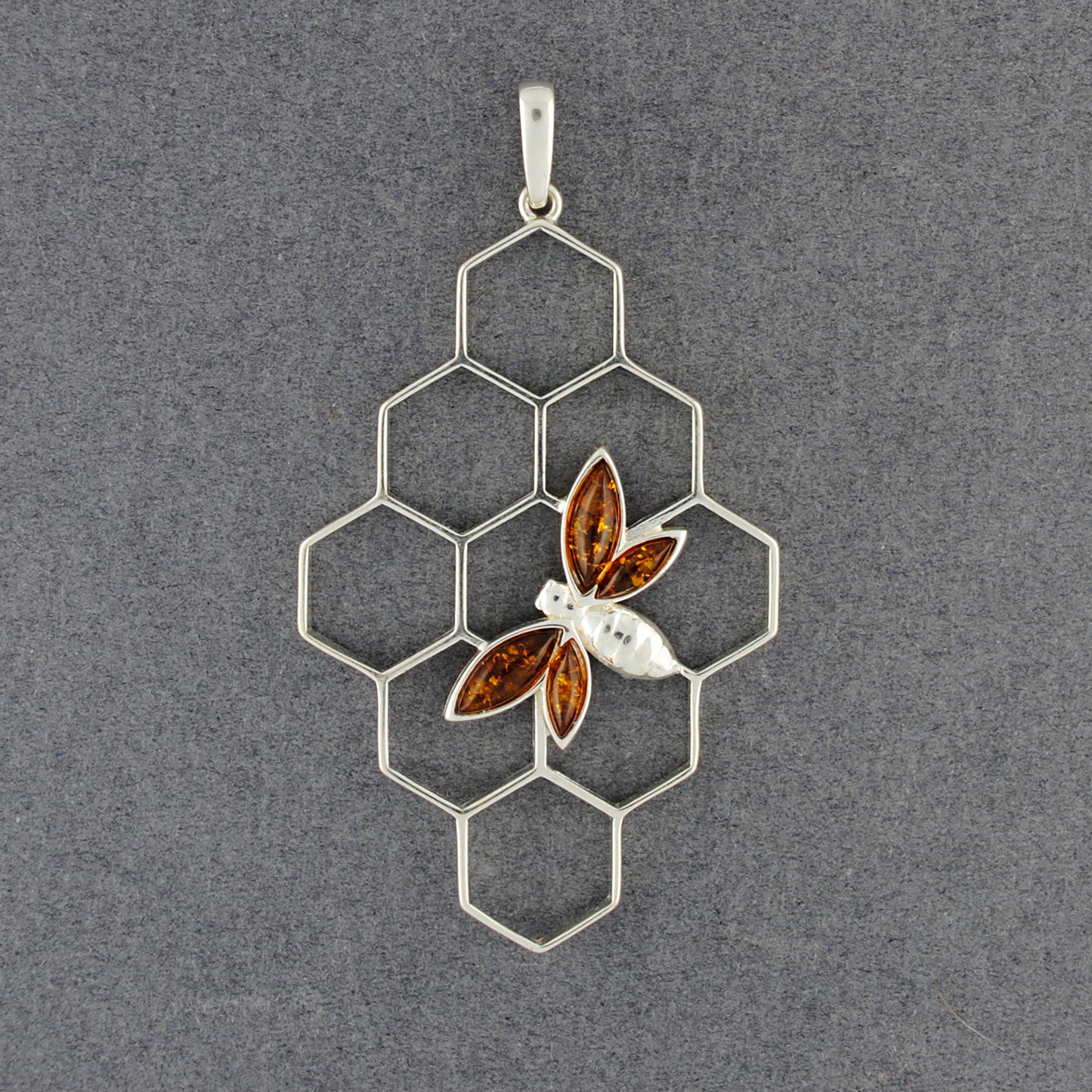 Amber Bee on Honeycomb Pendant
