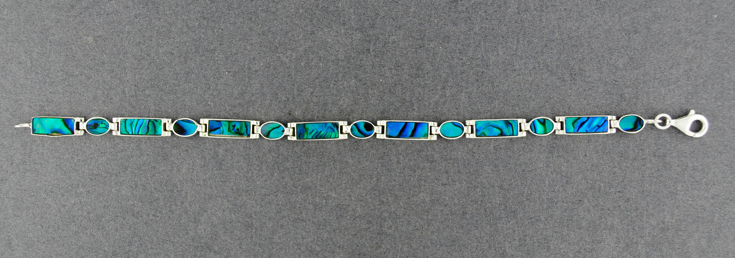 Sterling Silver Paua Oval & Rectangle Link Bracelet