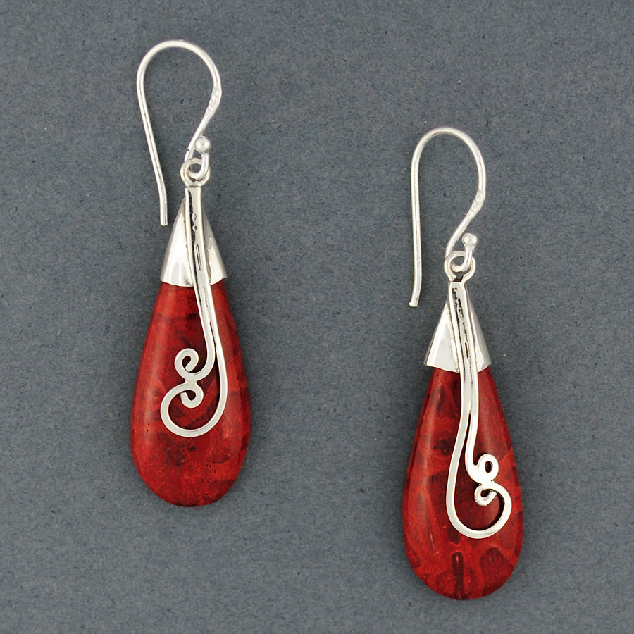 Coral Teardrop With Swirls Earrings